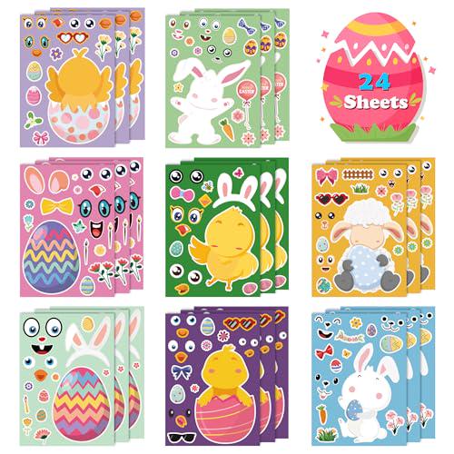 Ohome Easter Stickers Craft Kit for Kids, 24 Sheets, DIY Bunny Egg Sticker Decorations for Easter Gifts/Parties