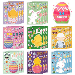 Ohome Easter Stickers Craft Kit for Kids, 24 Sheets, DIY Bunny Egg Sticker Decorations for Easter Gifts/Parties