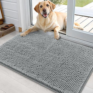 Olanly Dog Doormat for Muddy Paws, 36x24", Absorbent, Quick Dry, Chenille, Grey, Washable Entry Mat