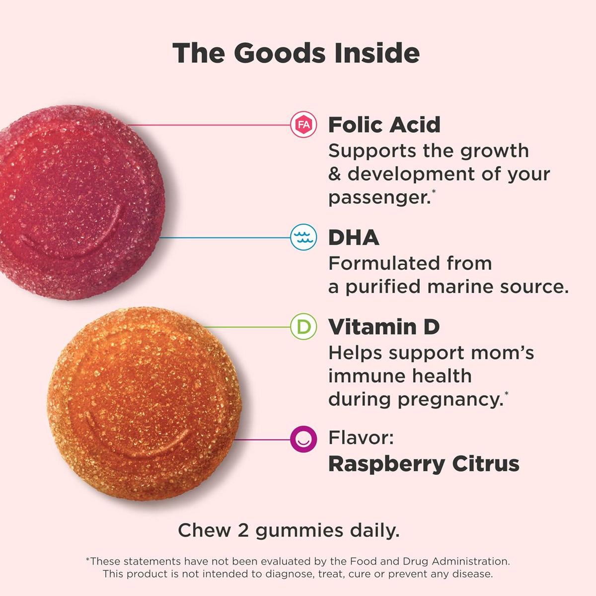 OLLY OLLY Prenatal Multivitamin Gummy, Supports Healthy Growth And Brain Development, Folic Acid, Vitamin D, Omega 3 DHA, Chewable Supplement, Citrus Berry Flavor, 30 Day Supply - 60 Count