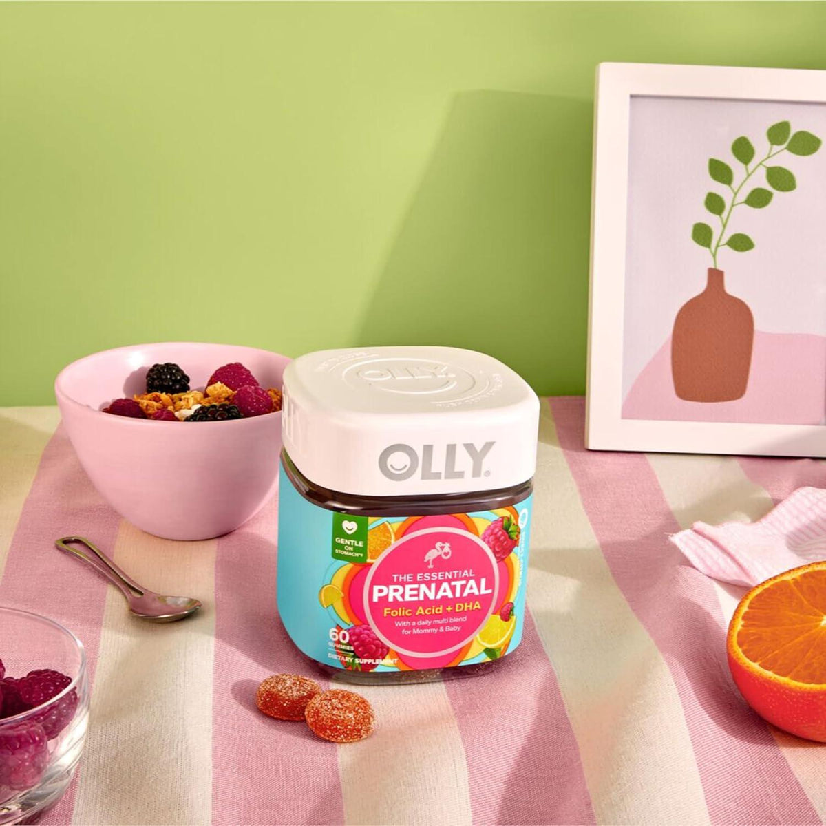 OLLY OLLY Prenatal Multivitamin Gummy, Supports Healthy Growth And Brain Development, Folic Acid, Vitamin D, Omega 3 DHA, Chewable Supplement, Citrus Berry Flavor, 30 Day Supply - 60 Count