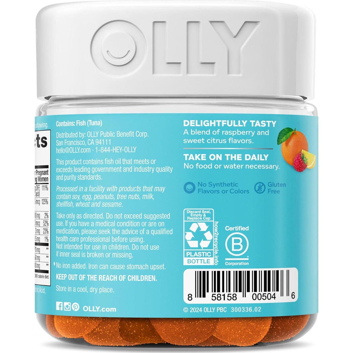 OLLY OLLY Prenatal Multivitamin Gummy, Supports Healthy Growth And Brain Development, Folic Acid, Vitamin D, Omega 3 DHA, Chewable Supplement, Citrus Berry Flavor, 30 Day Supply - 60 Count