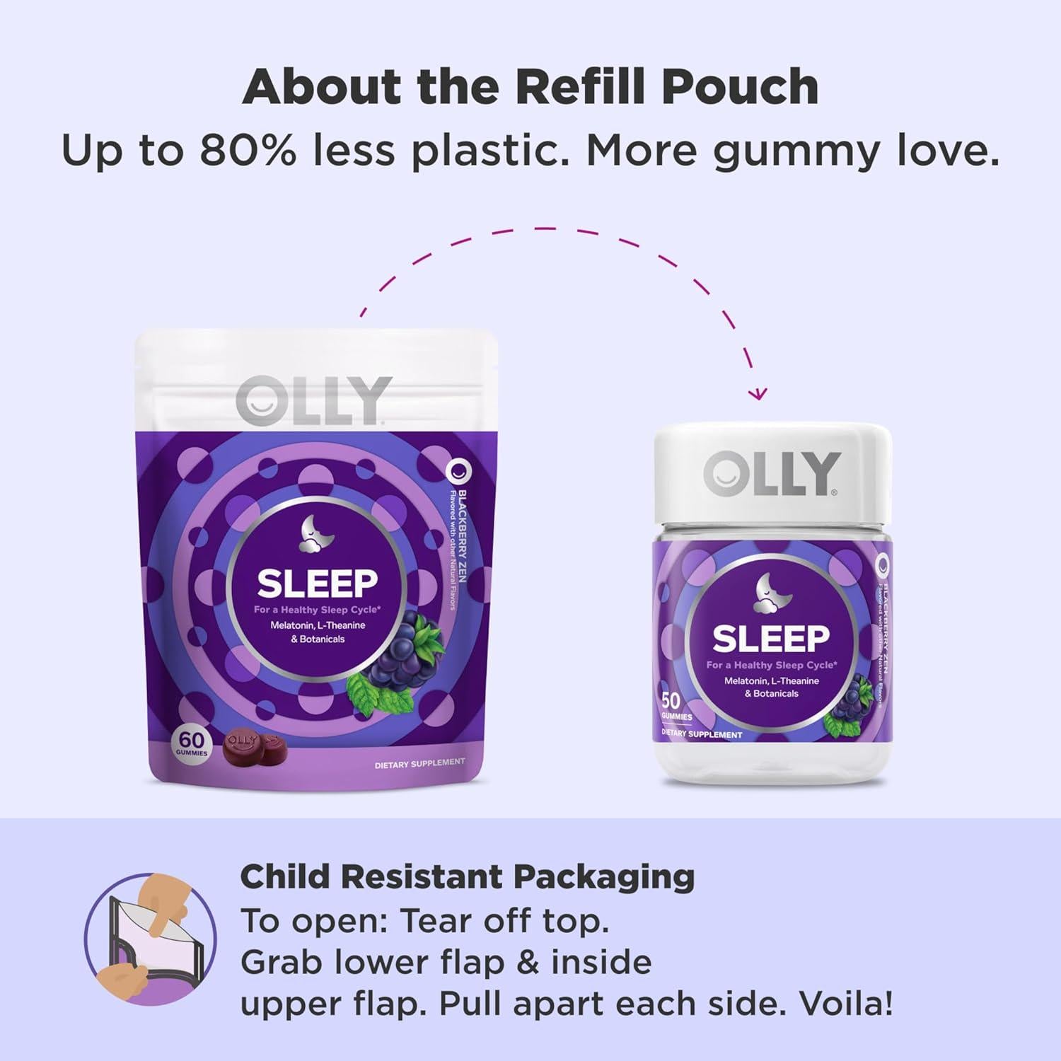OLLY Sleep Gummy, 3 Mg Melatonin, L-Theanine, Chamomile, And Lemon Balm Extracts, Blackberry Flavor, 30 Day Supply - 60 Count (Packaging May Vary),