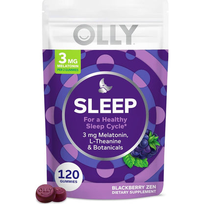 OLLY Sleep Gummy, 3 Mg Melatonin, L-Theanine, Chamomile, And Lemon Balm Extracts, BlackBerry Flavor, 60 Day Supply - 120 Count (Packaging May Vary),