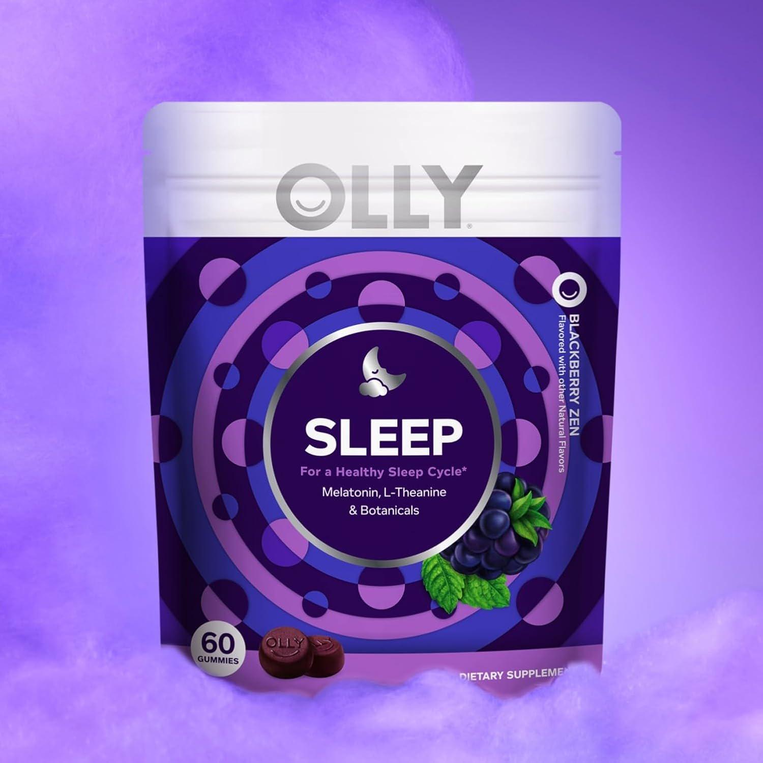 OLLY Sleep Gummy, 3 Mg Melatonin, L-Theanine, Chamomile, And Lemon Balm Extracts, Blackberry Flavor, 30 Day Supply - 60 Count (Packaging May Vary),