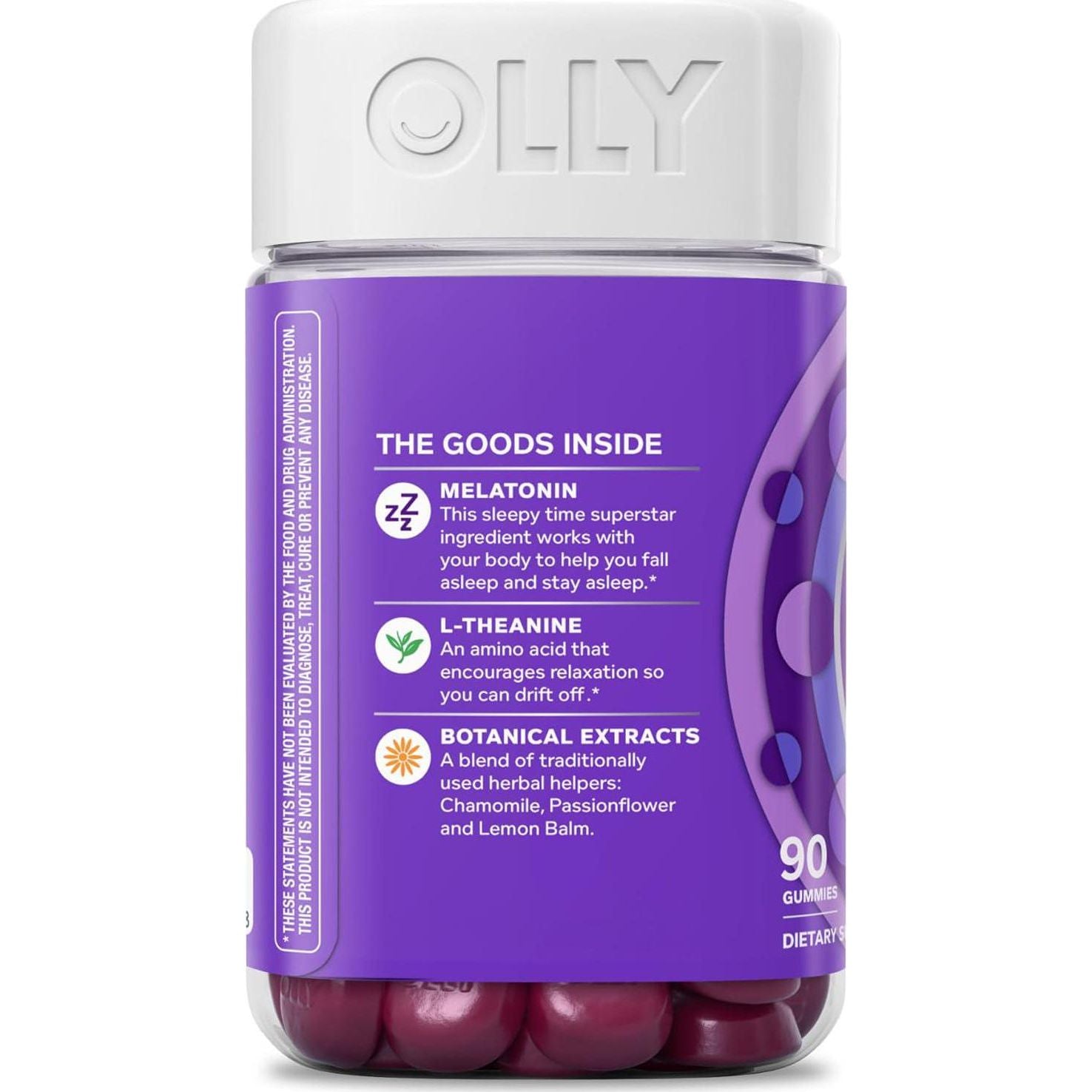 OLLY Sleep Gummy, 3mg Melatonin, L-Theanine, Chamomile, Lemon Balm, Sleep Aid, Occasional Sleep Support, BlackBerry, 90 Count,