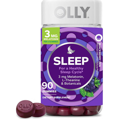OLLY Sleep Gummy, 3mg Melatonin, L-Theanine, Chamomile, Lemon Balm, Sleep Aid, Occasional Sleep Support, BlackBerry, 90 Count,