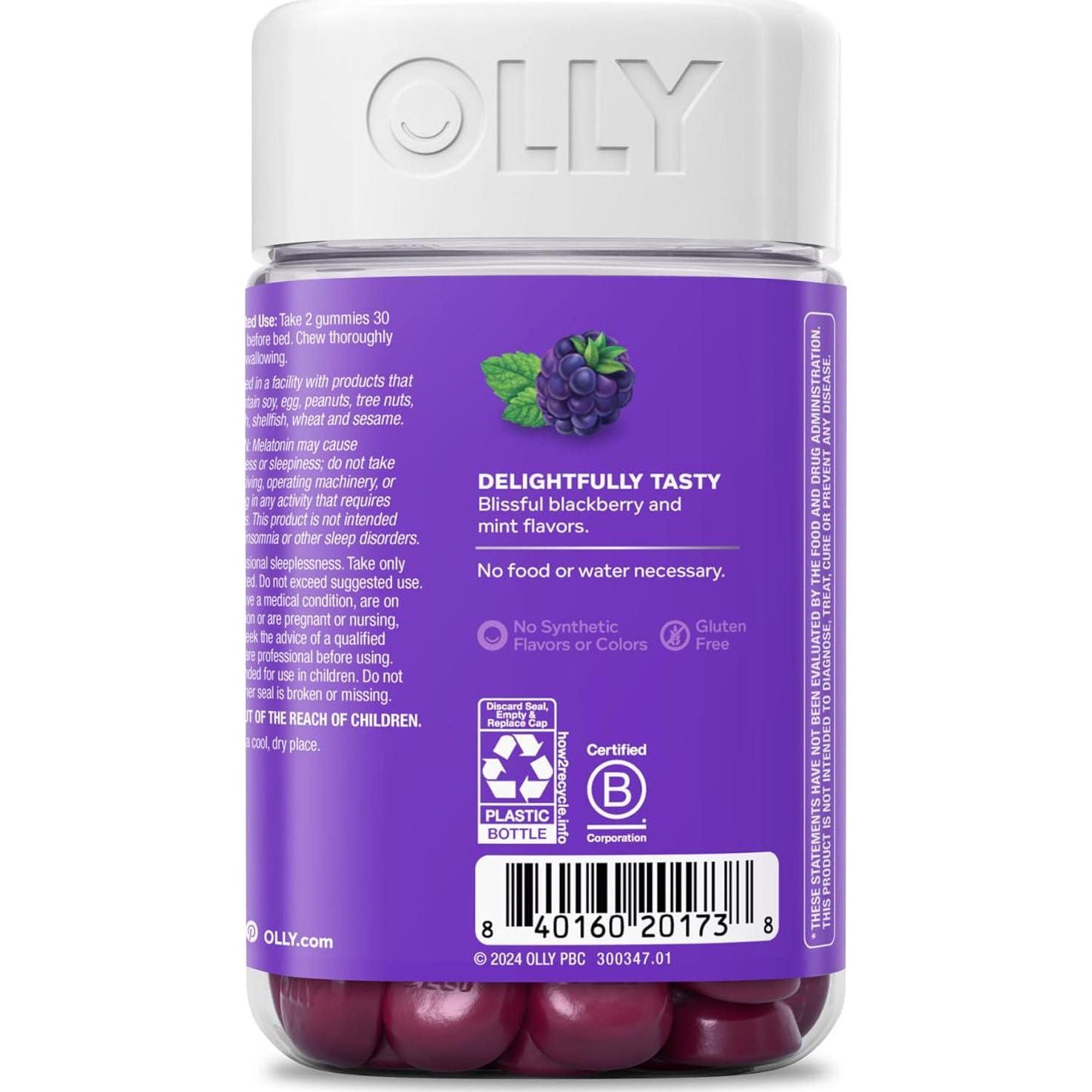 OLLY Sleep Gummy, 3mg Melatonin, L-Theanine, Chamomile, Lemon Balm, Sleep Aid, Occasional Sleep Support, BlackBerry, 90 Count,