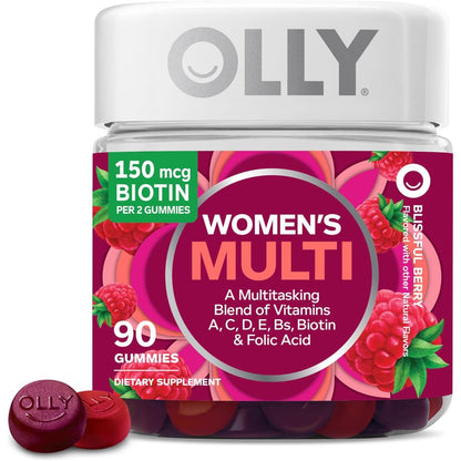 Olly Women's Multivitamin Gummy Vitamins, A, D, C, E, Biotin, Folic Acid, Berry Flavor, 90 Gummies, 45 Day Supply