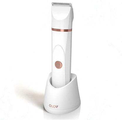 OLOV OLOV Electric Body Hair Trimmer - Groin Trimmer For Men - Bikini Trimmer Women - Wet/Dry Shaver Groomer, Replaceable Ceramic Blade Heads, USB Recharge Dock, Waterproof Hygiene Razor, White