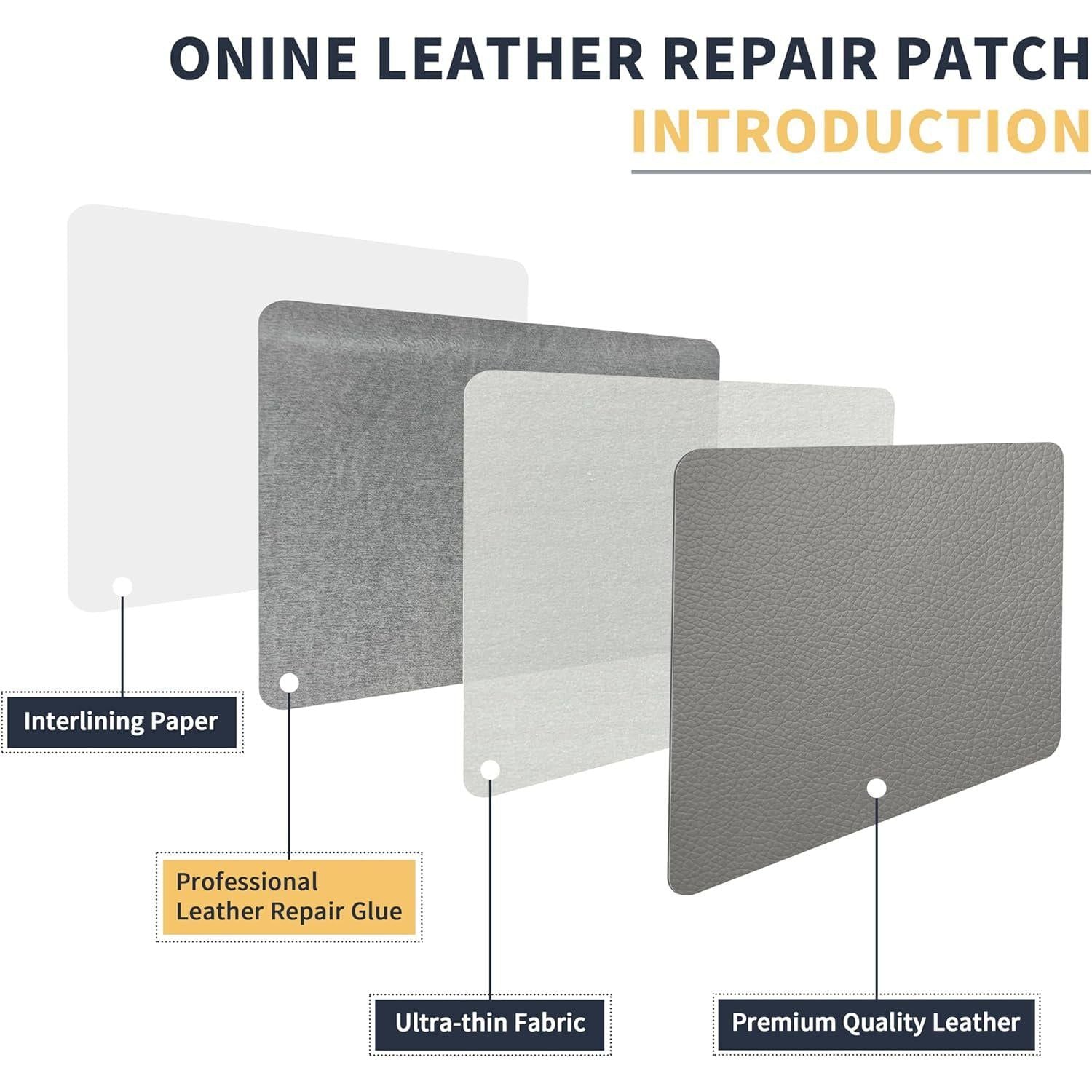 ONine Leather Repair Patch Leather Repair Tape, 12 X 48 Inches Leather Repair Patch For Furniture,Vinyl Repair Kit Leather Couch Patch For Sofas, Furniture, Car Seats, Office Chairs(Grey-Litchi Grain),