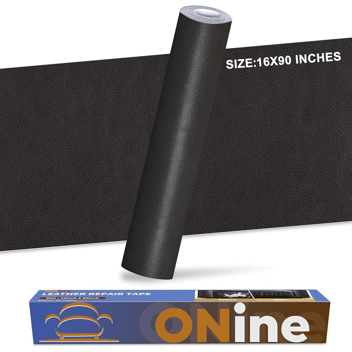 ONine Leather Repair Patch Leather Repair Tape, 16 X 90 Inches Leather Repair Patch For Furniture,Vinyl Repair Kit Leather Couch Patch For Sofas, Furniture, Car Seats(Dark Grey Leather),