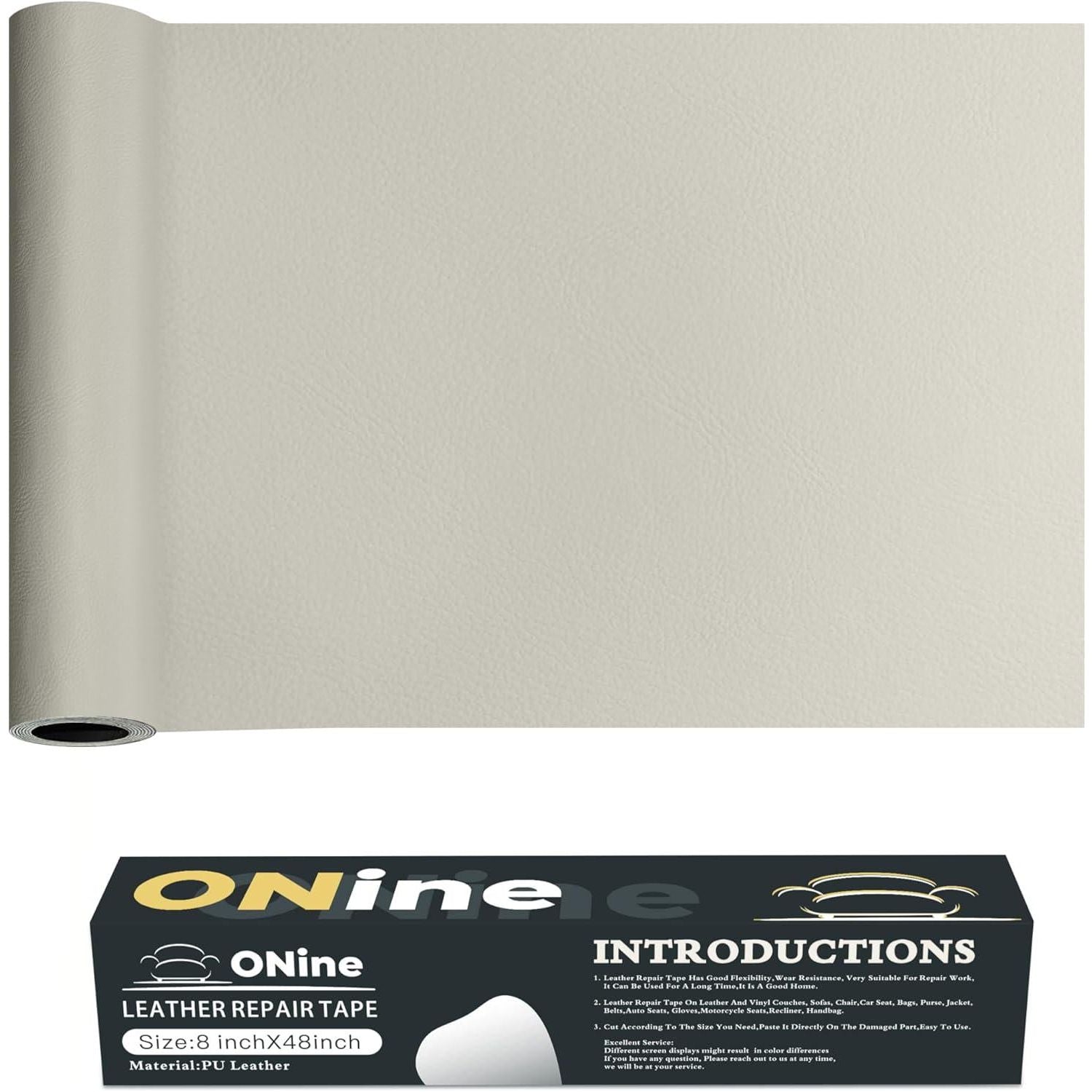 ONine Leather Repair Patch Leather Repair Tape, 8 X 48 Inches Leather Repair Patch For Furniture,Vinyl Repair Kit Leather Couch Patch For Sofas, Furniture, Car Seats(White-Litchi Grain),