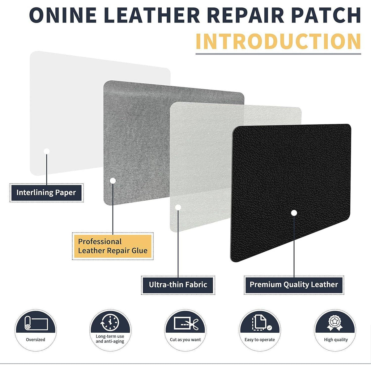 ONine Leather Repair Patch Leather Repair Tape, 16 X 48 Inches Leather Repair Patch For Furniture,Vinyl Repair Kit Leather Couch Patch For Sofas, Furniture, Car Seats(Black-Fine Grain),