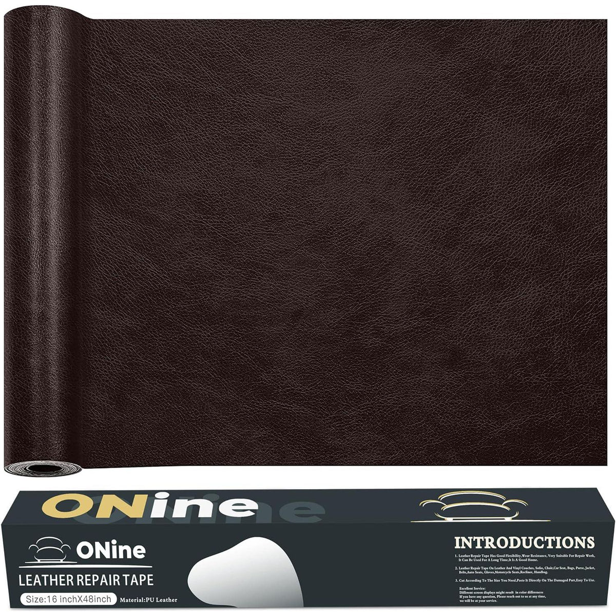 ONine Leather Repair Patch Leather Repair Tape, 16 X 48 Inches Leather Repair Patch For Furniture,Vinyl Repair Kit Leather Couch Patch For Sofas, Furniture, Car Seats(Dark Brown),