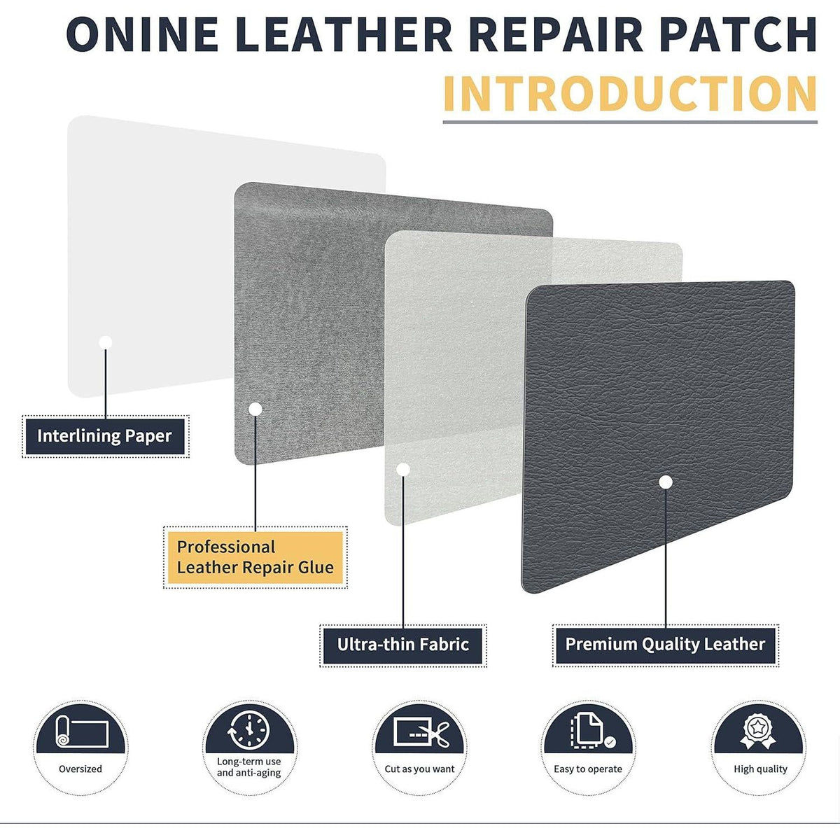 ONine Leather Repair Patch Leather Repair Tape, 12 X 48 Inches Leather Repair Patch For Furniture,Vinyl Repair Kit Leather Couch Patch For Sofas, Furniture, Car Seats, Office Chairs(Gray),