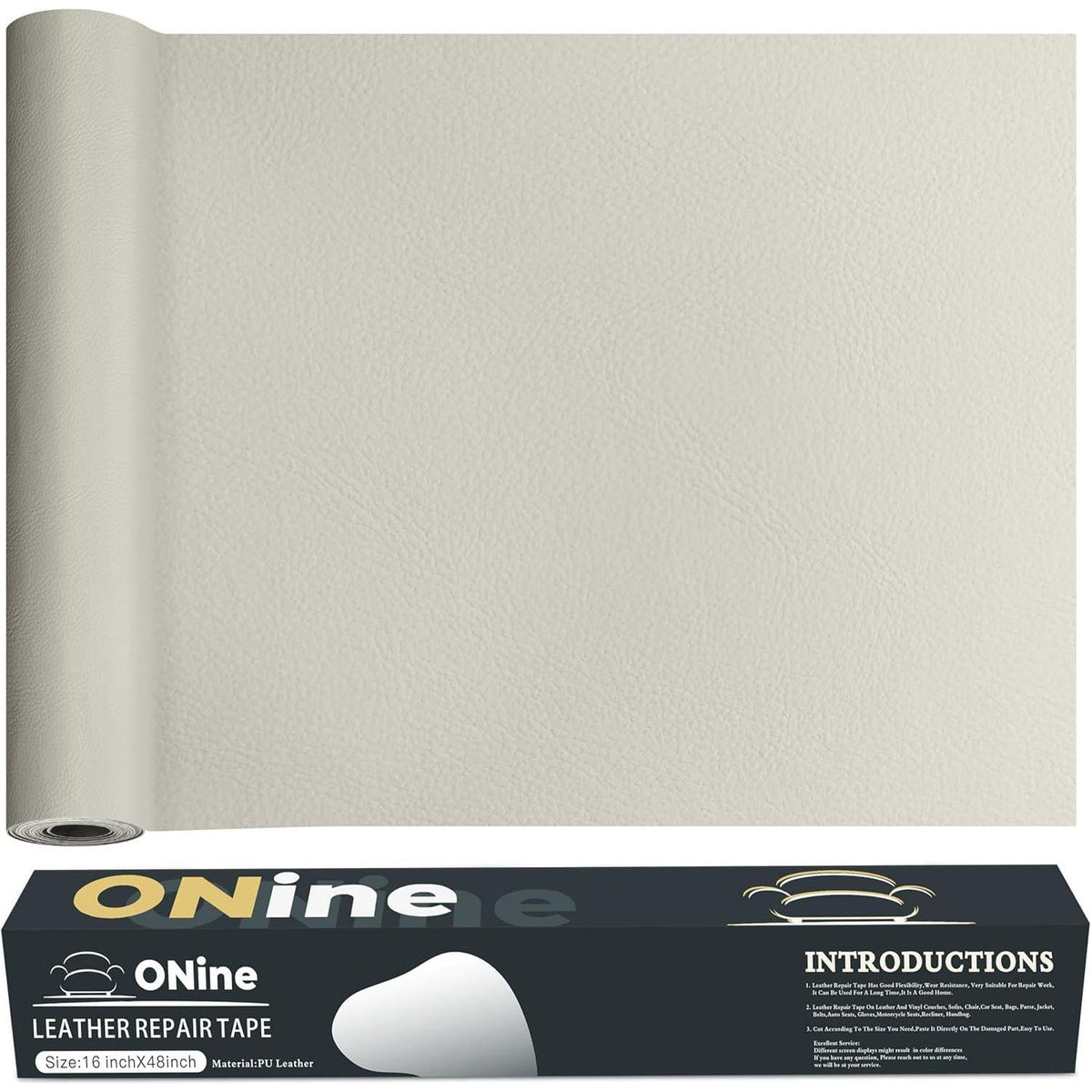 ONine Leather Repair Patch Leather Repair Tape, 16 X 48 Inches Leather Repair Patch For Furniture,Vinyl Repair Kit Leather Couch Patch For Sofas, Furniture, Car Seats(White-Litchi Grain),