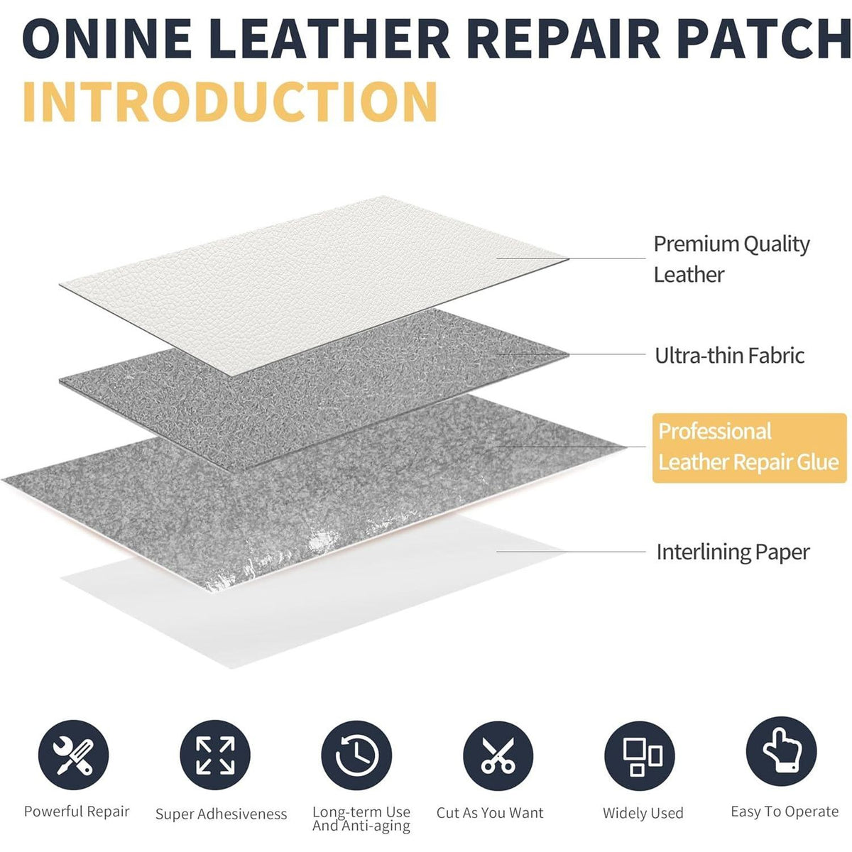 ONine Leather Repair Patch Leather Repair Tape, 3 X 60 Inches Leather Repair Patch For Furniture,Vinyl Repair Kit Leather Couch Patch For Sofas, Furniture, Car Seats(White-Litchi Grain),