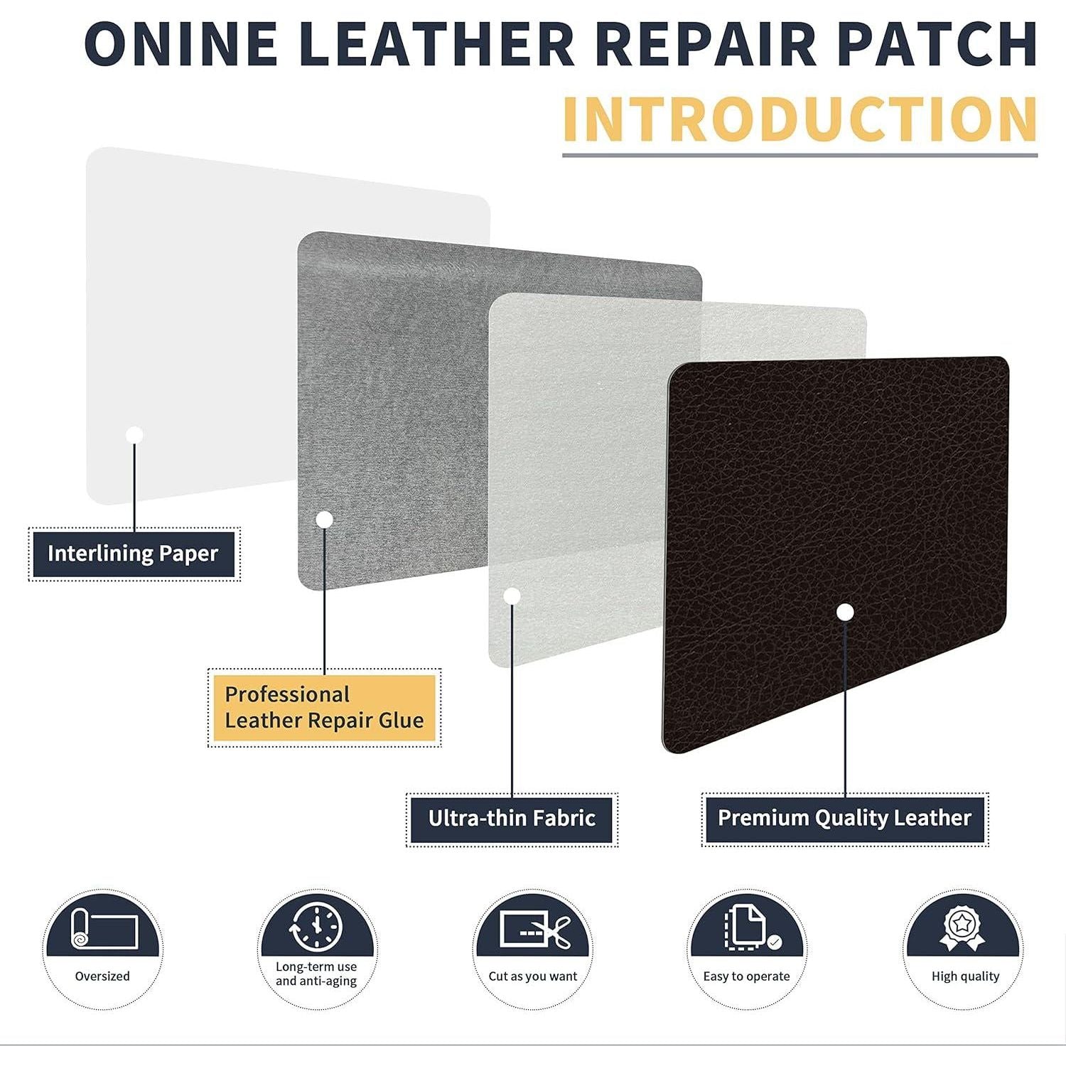 ONine Leather Repair Patch Leather Repair Tape, 12 X 48 Inches Leather Repair Patch For Furniture,Vinyl Repair Kit Leather Couch Patch For Sofas, Furniture, Car Seats, Office Chairs (Black Brown),