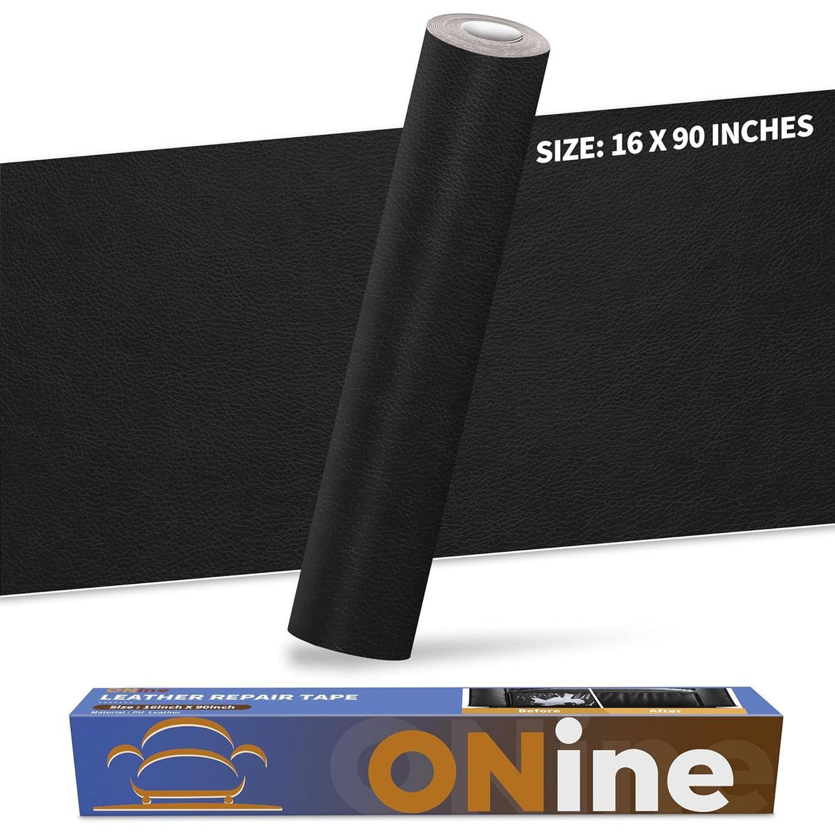 ONine Leather Repair Patch Leather Repair Tape, 16 X 90 Inches Leather Repair Patch For Furniture,Vinyl Repair Kit Leather Couch Patch For Sofas, Furniture, Car Seats, Office Chairs(Black),