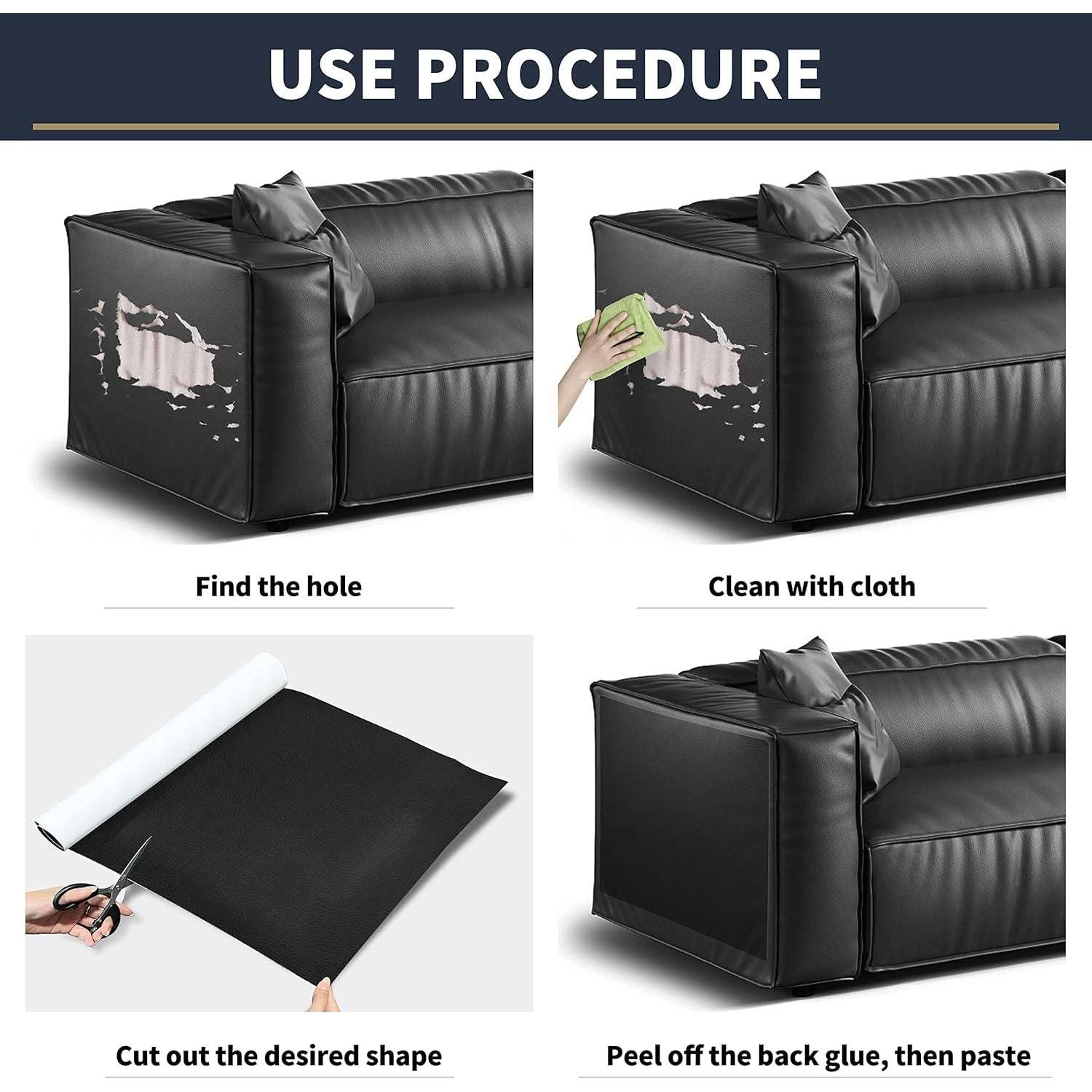 ONine Leather Repair Patch Leather Repair Tape, 8 X 48 Inches Leather Repair Patch For Furniture,Vinyl Repair Kit Leather Couch Patch For Sofas, Furniture, Car Seats(White-Litchi Grain),