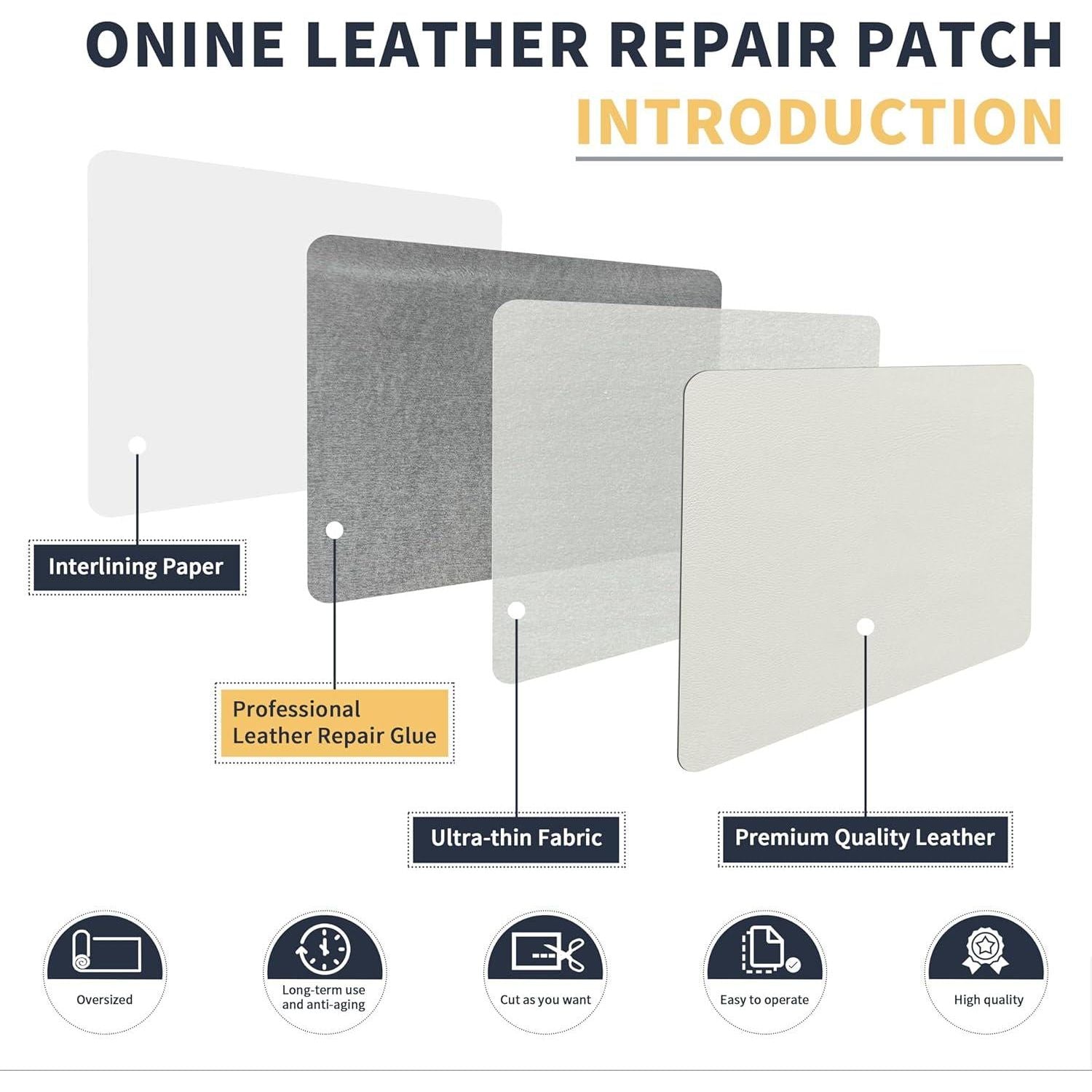 ONine Leather Repair Patch Leather Repair Tape, 12 X 48 Inches Leather Repair Patch For Furniture,Vinyl Repair Kit Leather Couch Patch For Sofas, Furniture, Car Seats, Office Chairs(White),