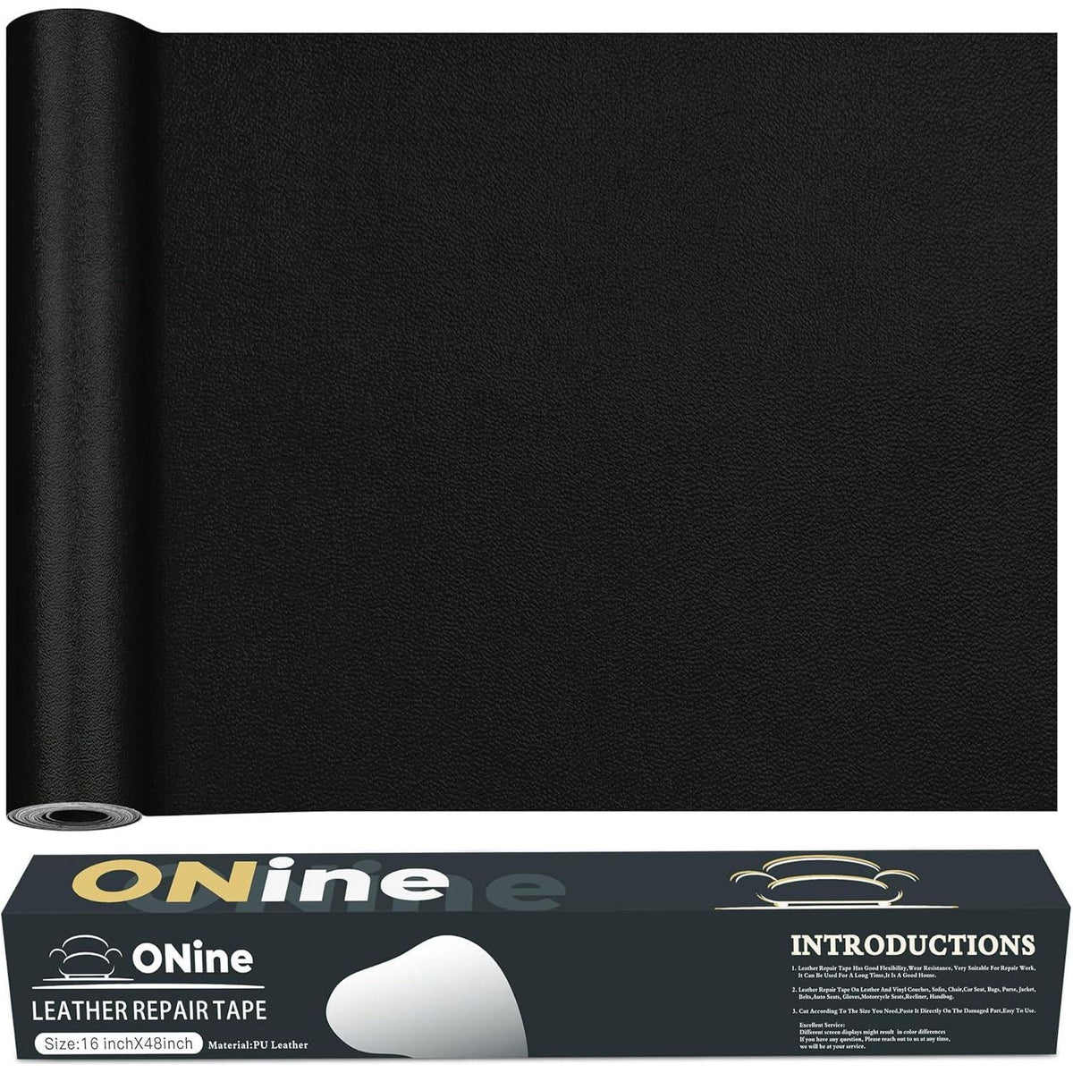 ONine Leather Repair Patch Leather Repair Tape, 16 X 48 Inches Leather Repair Patch For Furniture,Vinyl Repair Kit Leather Couch Patch For Sofas, Furniture, Car Seats(Black-Fine Grain),