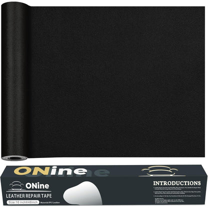 ONine Leather Repair Patch Leather Repair Tape, 16 X 48 Inches Leather Repair Patch For Furniture,Vinyl Repair Kit Leather Couch Patch For Sofas, Furniture, Car Seats(Black-Fine Grain),