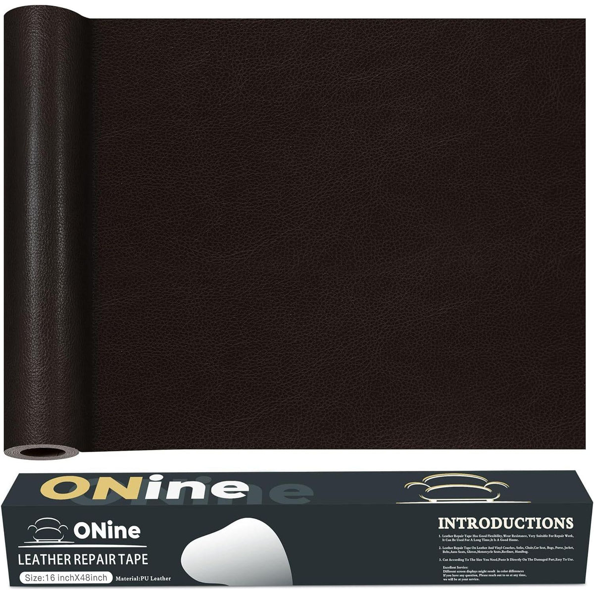 ONine Leather Repair Patch Leather Repair Tape, 16 X 48 Inches Leather Repair Patch For Furniture,Vinyl Repair Kit Leather Couch Patch For Sofas, Furniture, Car Seats(Black Brown),