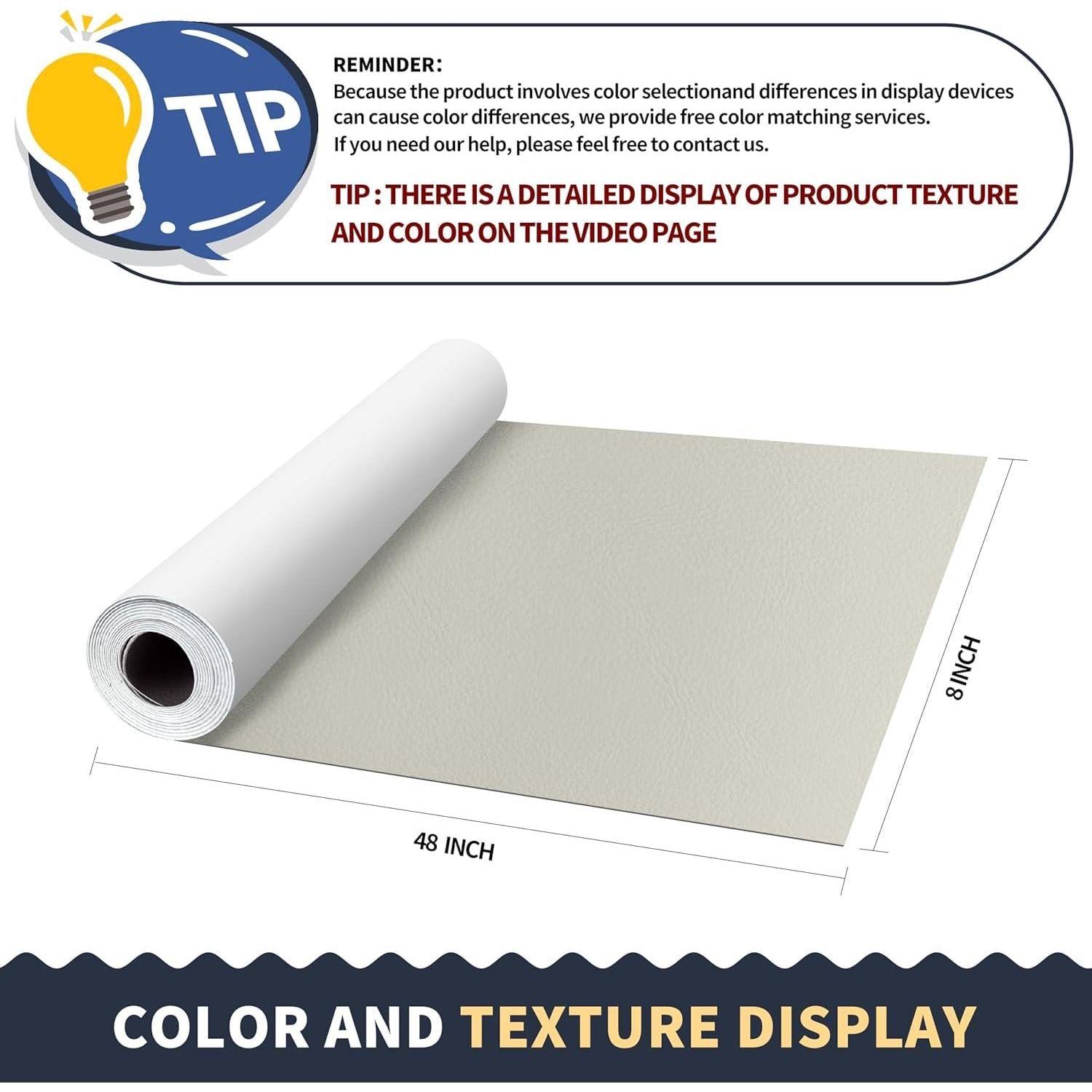 ONine Leather Repair Patch Leather Repair Tape, 8 X 48 Inches Leather Repair Patch For Furniture,Vinyl Repair Kit Leather Couch Patch For Sofas, Furniture, Car Seats(White-Litchi Grain),