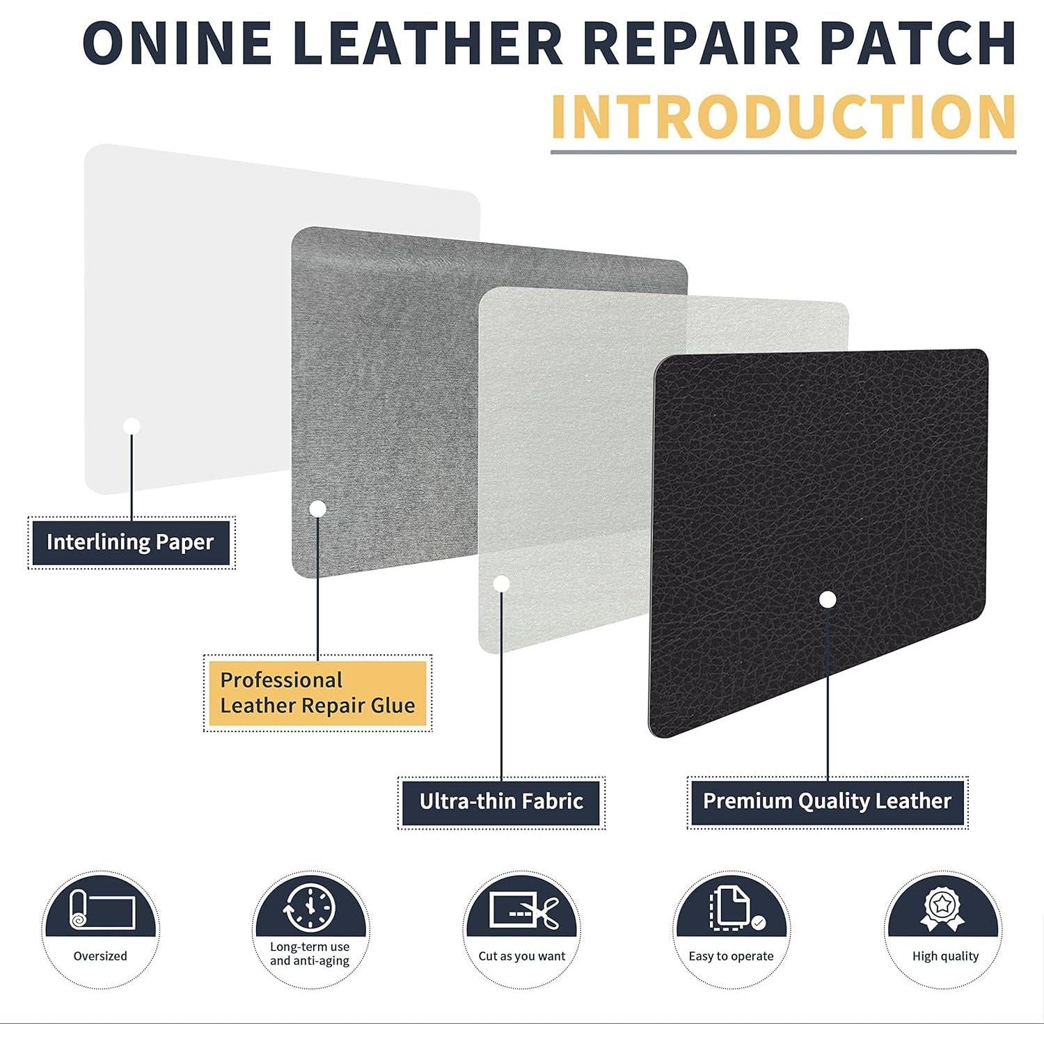 ONine Leather Repair Patch Leather Repair Tape, 12 X 48 Inches Leather Repair Patch For Furniture,Vinyl Repair Kit Leather Couch Patch For Sofas, Furniture, Car Seats, Office Chairs(Dark Grey Leather),