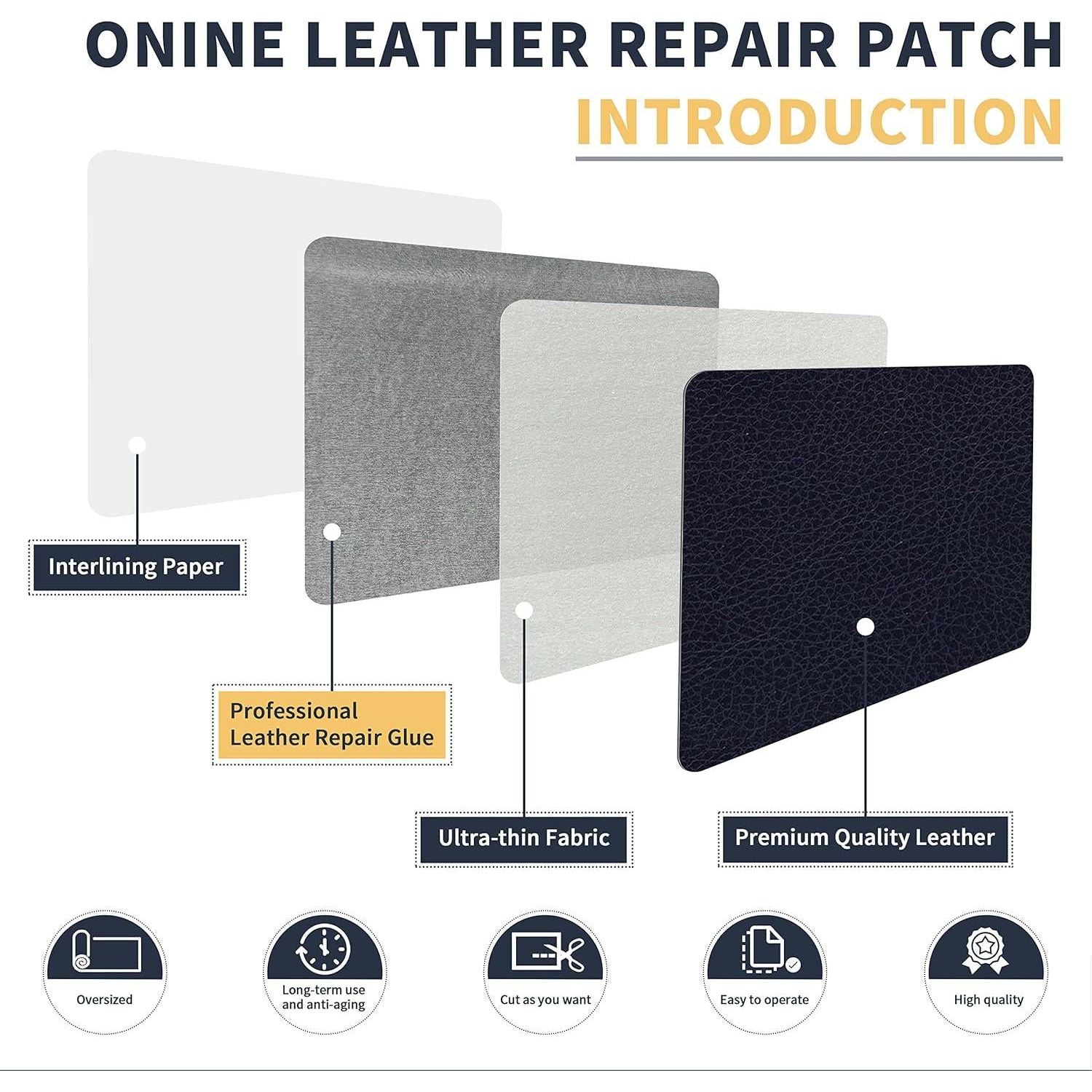 ONine Leather Repair Patch Leather Repair Tape, 12 X 48 Inches Leather Repair Patch For Furniture,Vinyl Repair Kit Leather Couch Patch For Sofas, Furniture, Car Seats, Office Chairs(Dark Blue Leather),