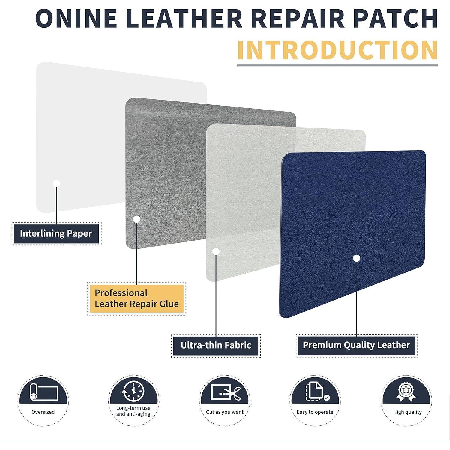 ONine Leather Repair Patch Leather Repair Tape, 12 X 48 Inches Leather Repair Patch For Furniture,Vinyl Repair Kit Leather Couch Patch For Sofas, Furniture, Car Seats, Office Chairs(Blue #2),
