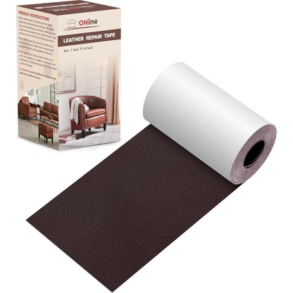 ONine Leather Repair Patch Leather Repair Tape, 3 X 60 Inches Leather Repair Patch For Furniture,Vinyl Repair Kit Leather Couch Patch For Sofas, Furniture, Car Seats, Office Chairs(Dark Reddish Brown),