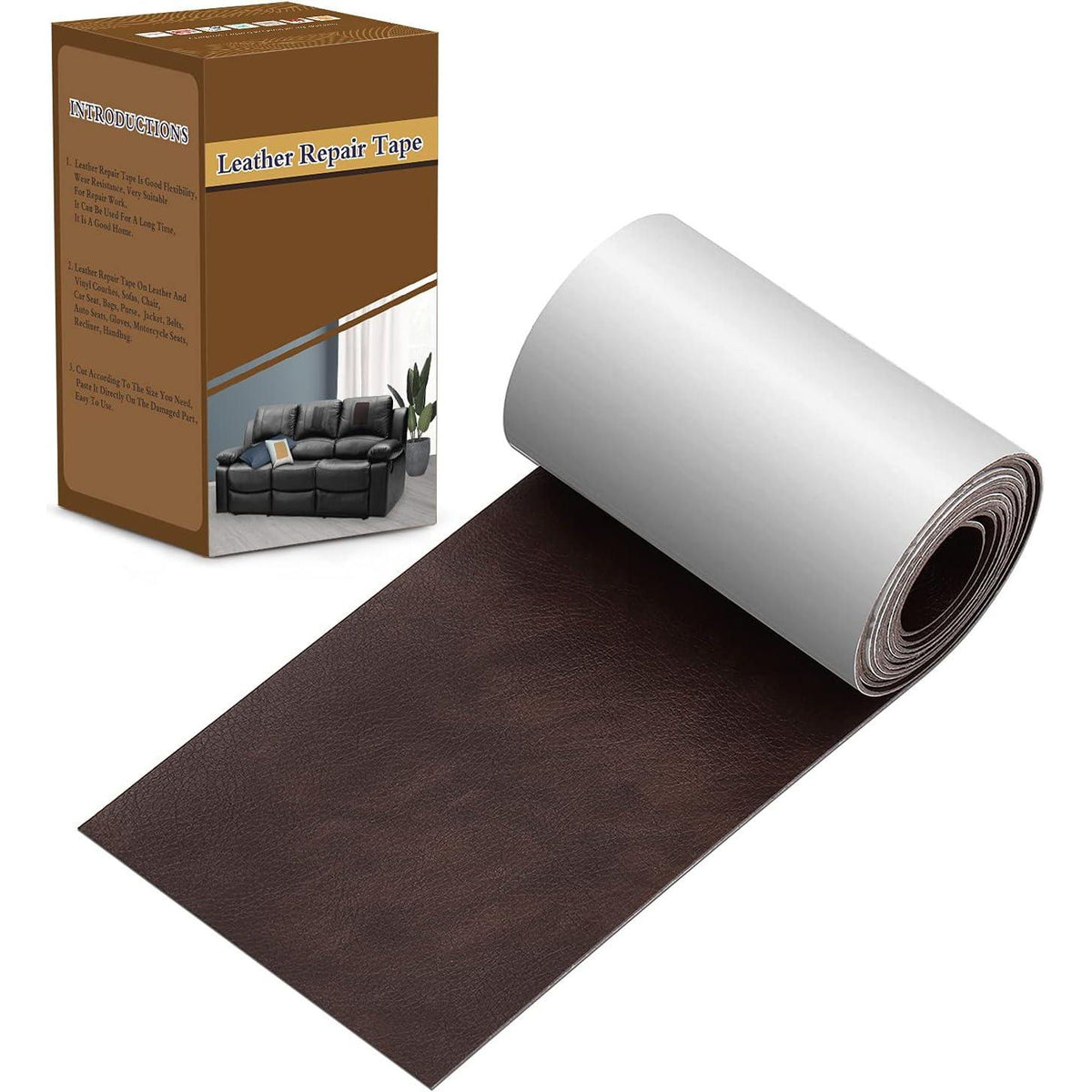 ONine Leather Repair Patch Leather Repair Tape, 3 X 60 Inches Leather Repair Patch For Furniture,Vinyl Repair Kit Leather Couch Patch For Sofas, Furniture, Car Seats, Office Chairs(Dark Brown),