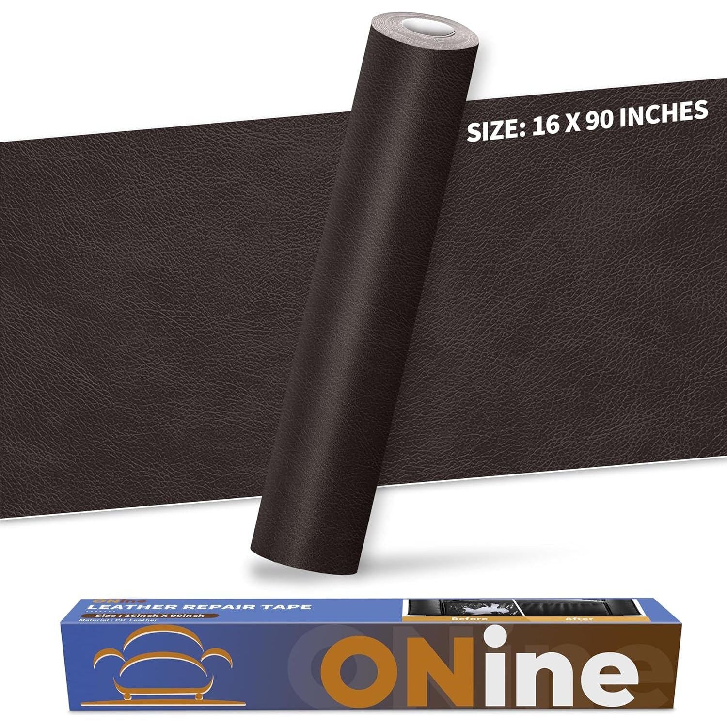ONine Leather Repair Patch Leather Repair Tape, 16 X 90 Inches Leather Repair Patch For Furniture,Vinyl Repair Kit Leather Couch Patch For Sofas, Furniture, Car Seats, Office Chairs(Dark Brown),