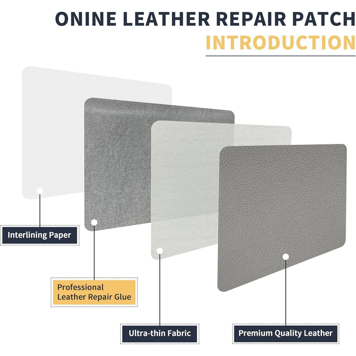 ONine Leather Repair Patch Leather Repair Tape, 8 X 48 Inches Leather Repair Patch For Furniture,Vinyl Repair Kit Leather Couch Patch For Sofas, Furniture, Car Seats(Grey-Litchi Grain),