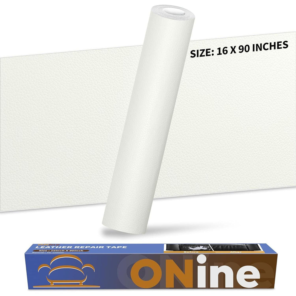 ONine Leather Repair Patch Leather Repair Tape, 16 X 90 Inches Leather Repair Patch For Furniture,Vinyl Repair Kit Leather Couch Patch For Sofas, Furniture, Car Seats(White-Litchi Grain),
