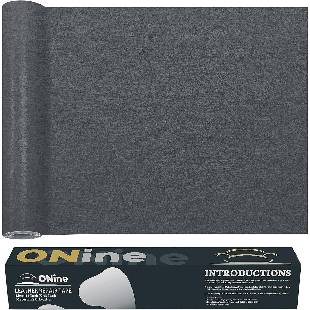 ONine Leather Repair Patch Leather Repair Tape, 12 X 48 Inches Leather Repair Patch For Furniture,Vinyl Repair Kit Leather Couch Patch For Sofas, Furniture, Car Seats, Office Chairs(Gray),