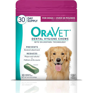 OraVet Dental Hygiene Chews for Large Dogs Over 50 lbs, Pink Pouch, 30 Ct Pack