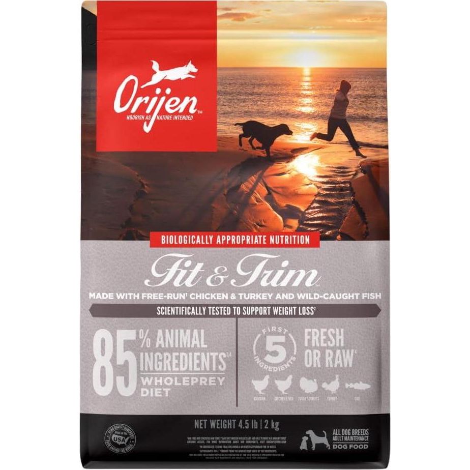 ORIJEN Fit And Trim Dry Dog Food, Grain Free Dry Dog Food, Fresh Or Raw Ingredients, 4.5lb,