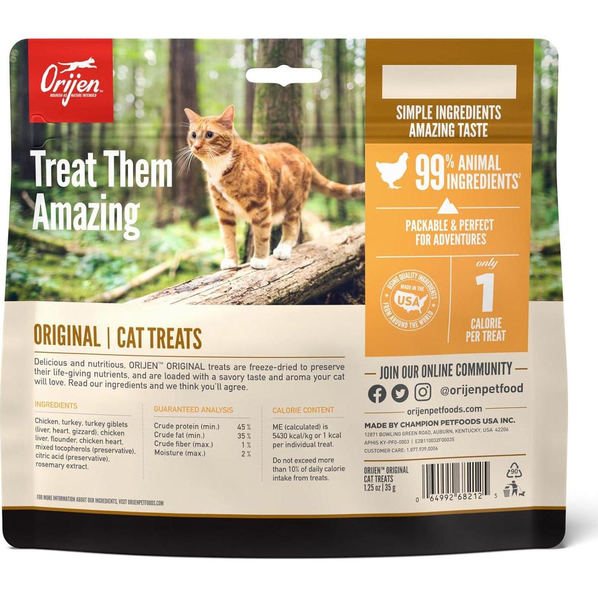 ORIJEN Original Freeze Dried Cat Treats, Grain Free Treats For Cats, Raw Animal Ingredients, 1.25oz,
