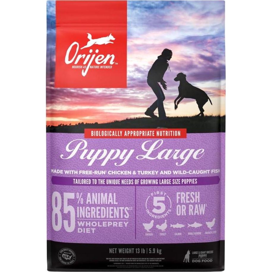 ORIJEN Puppy Large Dry Dog Food, Grain Free Dry Dog Food For Puppies, Fresh Or Raw Ingredients, 13lb,