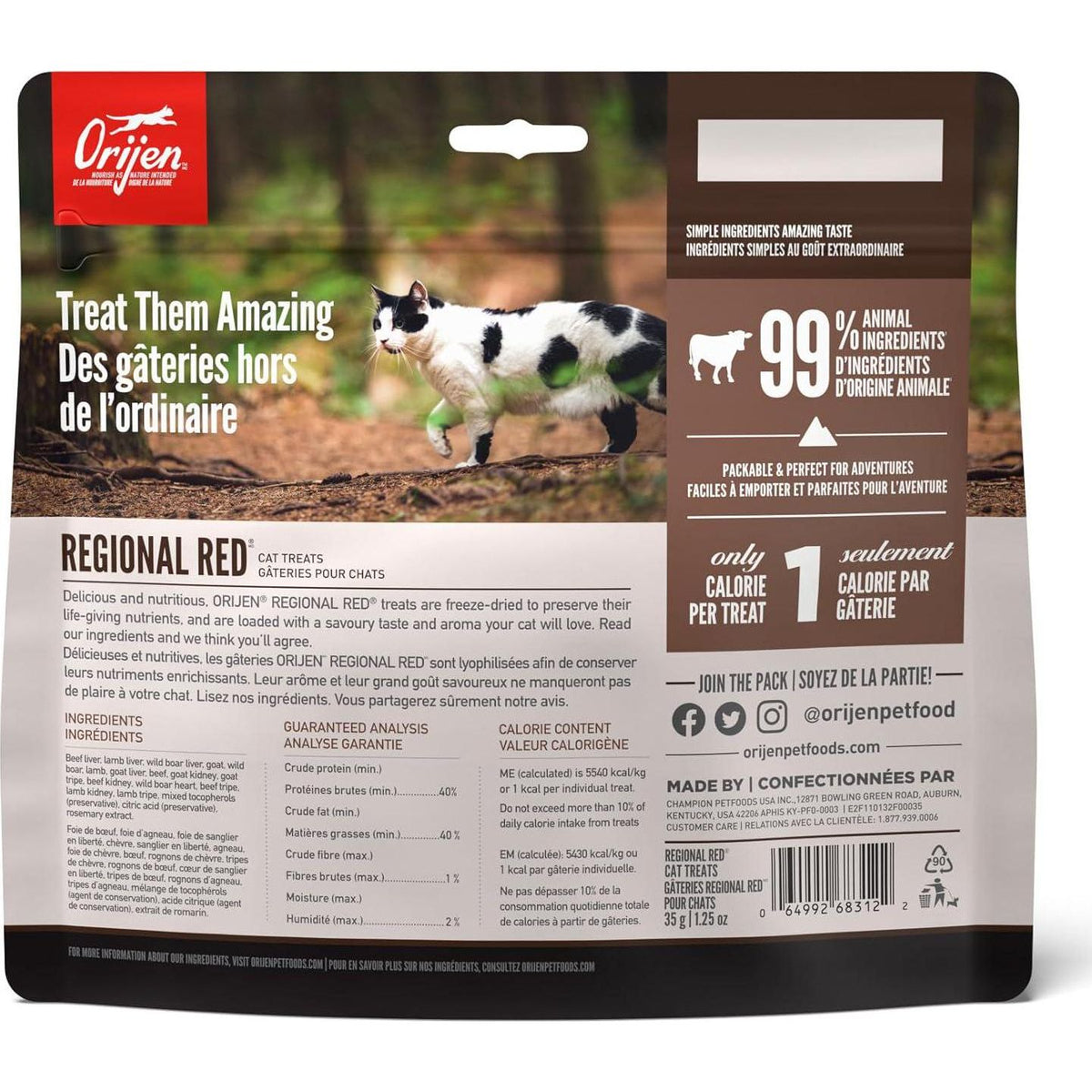 ORIJEN Regional RED Freeze Dried Cat Treats, Grain Free Treats For Cats, WholePrey Ingredients, 1.25oz,