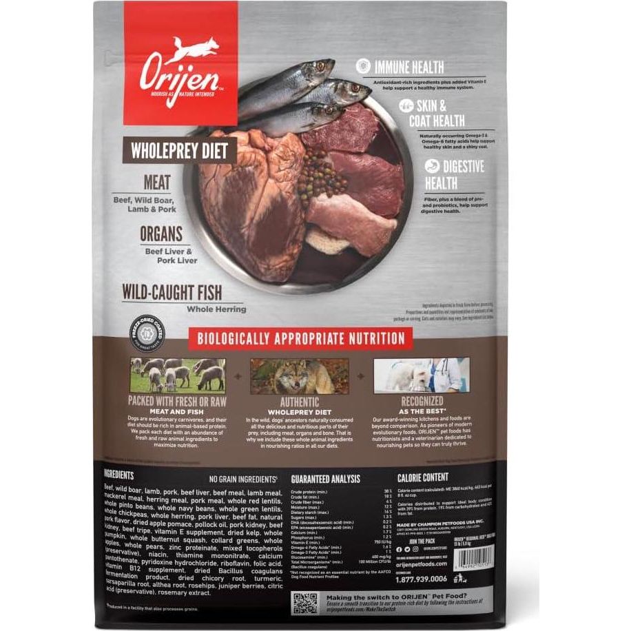 ORIJEN Regional RED Dry Dog Food, Grain Free And Poultry Free Dog Food, Fresh Or Raw Ingredients, 13lb,
