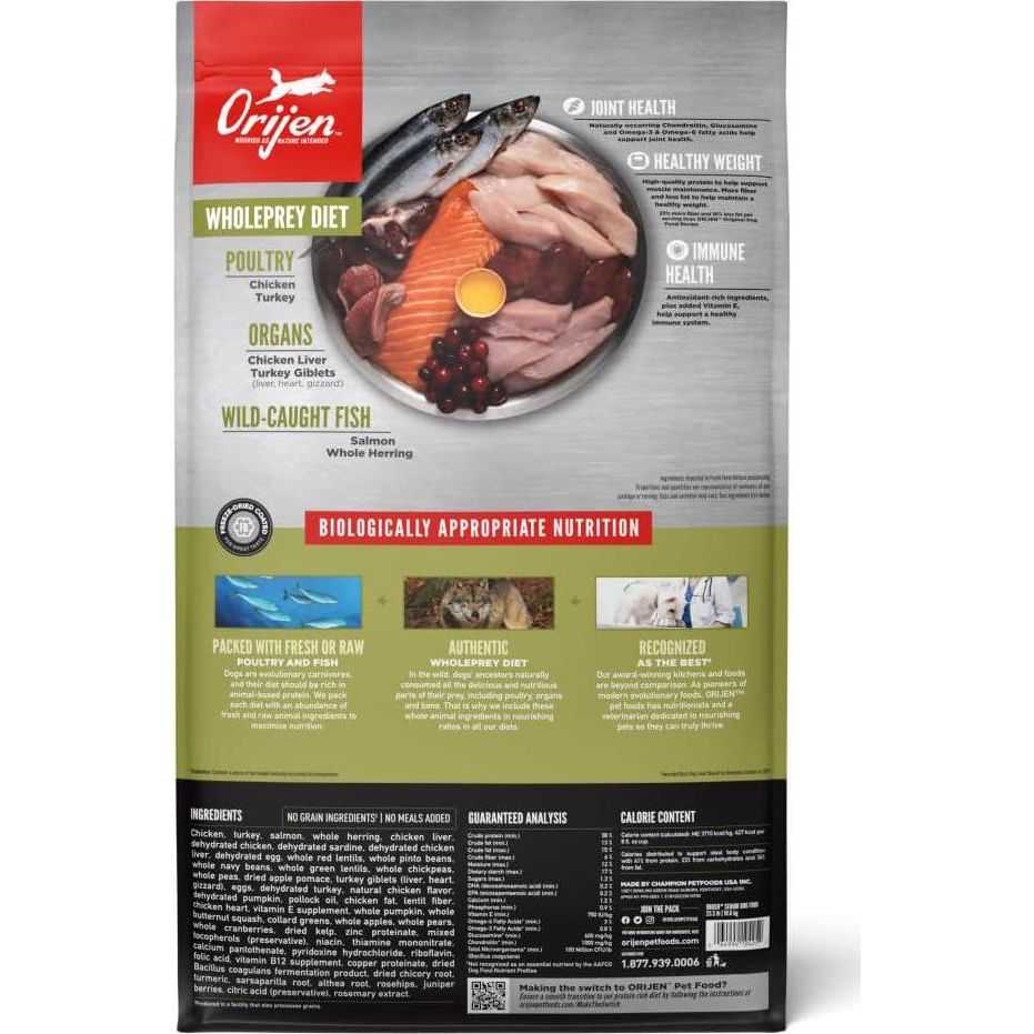 ORIJEN Senior Dry Dog Food, Grain Free Dry Dog Food For Senior Dogs, Fresh Or Raw Ingredients, 23.5lb,