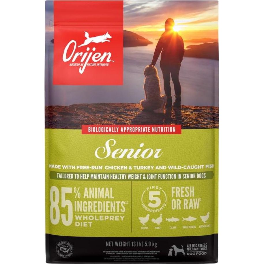 ORIJEN Senior Dry Dog Food, Grain Free Dry Dog Food For Senior Dogs, Fresh Or Raw Ingredients, 13lb,