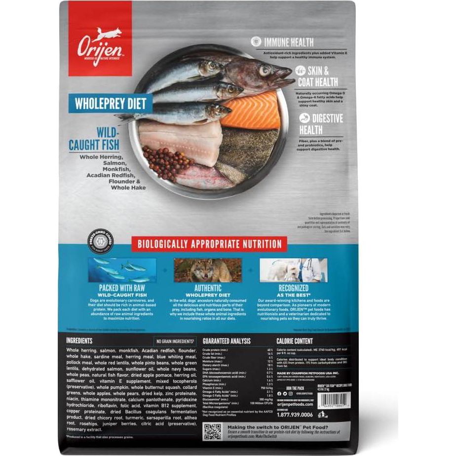 ORIJEN Six Fish Dry Dog Food, Grain Free And Chicken Free Dog Food, Fresh Or Raw Ingredients, 4.5lb,