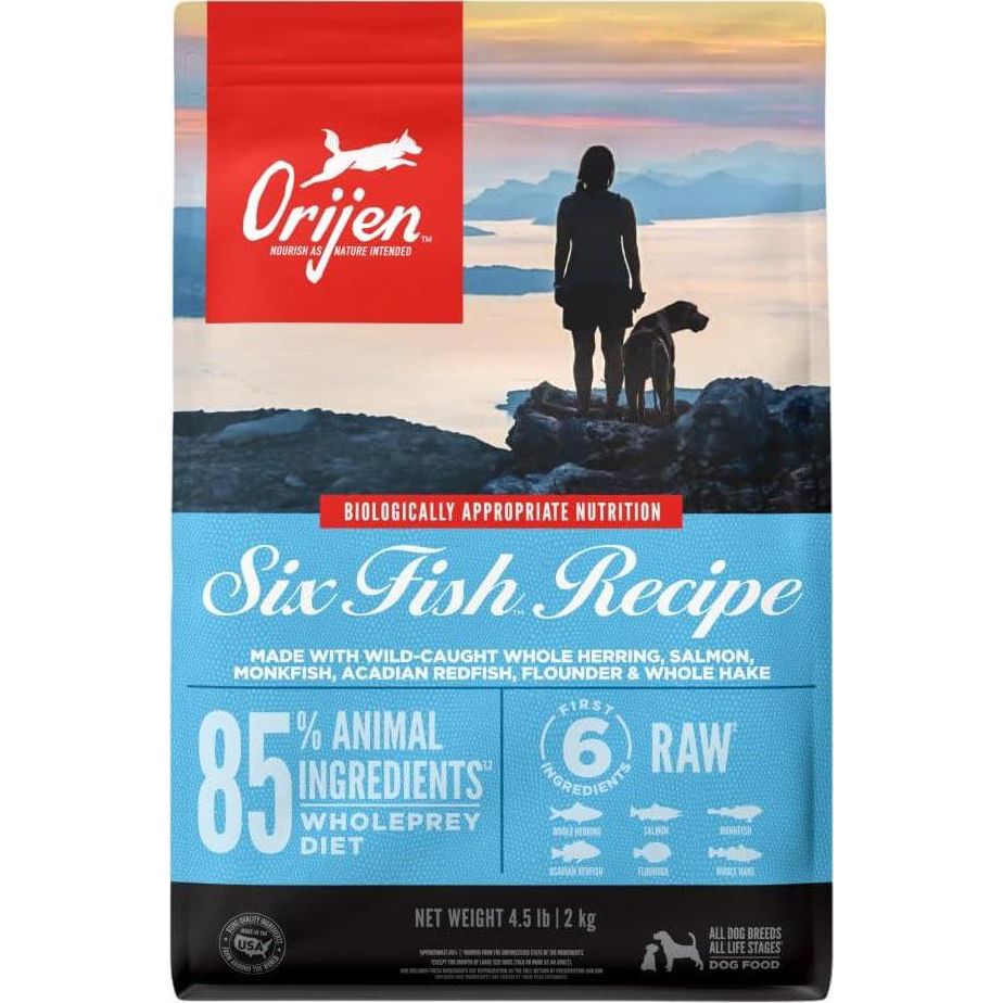 ORIJEN Six Fish Dry Dog Food, Grain Free And Chicken Free Dog Food, Fresh Or Raw Ingredients, 4.5lb,