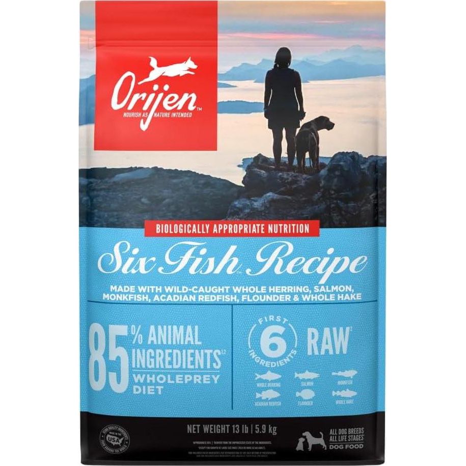 ORIJEN Six Fish Dry Dog Food, Grain Free And Chicken Free Dog Food, Fresh Or Raw Ingredients, 13lb,